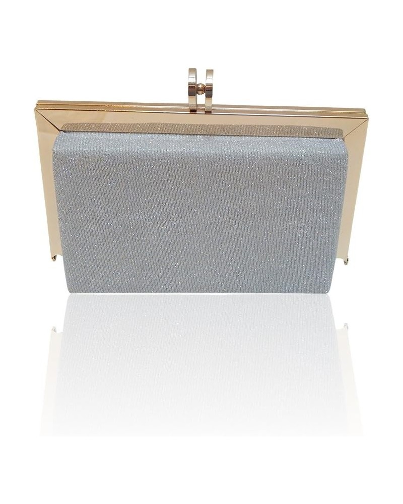 Shimmer Box Frame Hard Shell Clutch Evening Bag with Detachable Strap, Party Wedding Structured Silver $26.54 Evening Bags