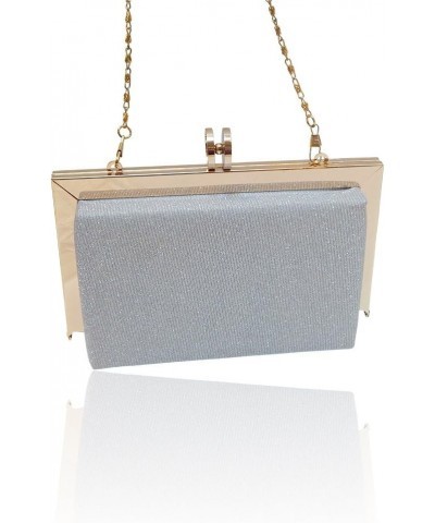 Shimmer Box Frame Hard Shell Clutch Evening Bag with Detachable Strap, Party Wedding Structured Silver $26.54 Evening Bags