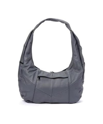 Top Zip Hobo Genuine Mexican Leather Bag - MULTICOLORED Gray $25.00 Hobo Bags