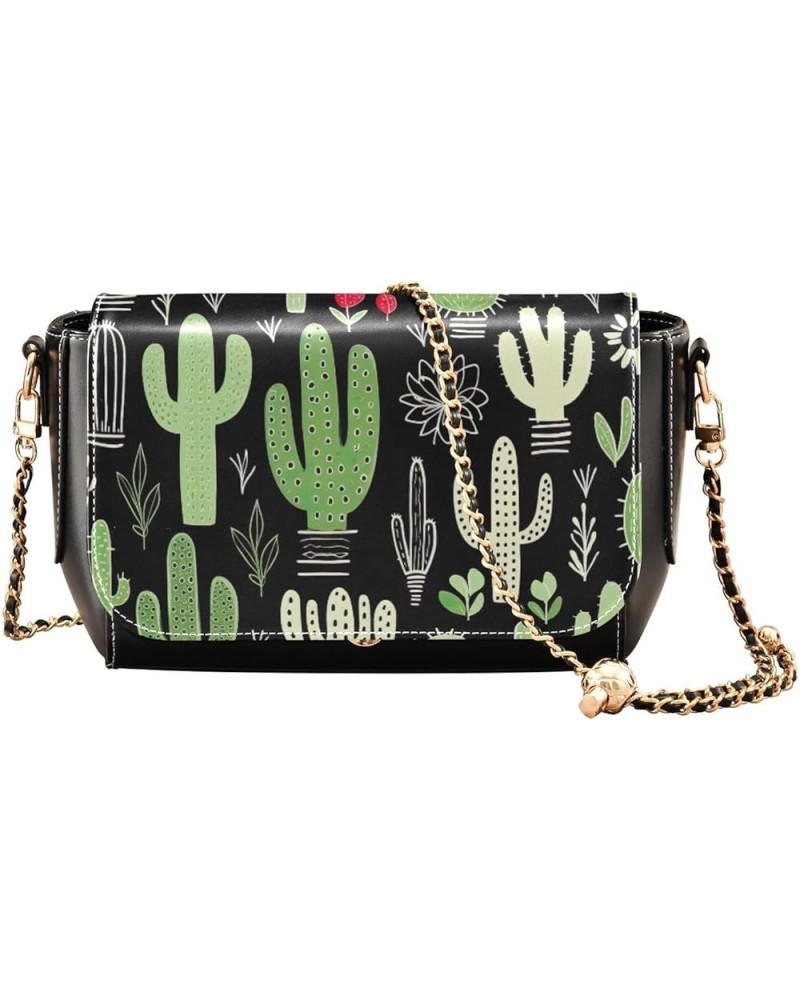 Watercolor with Red and Yellow Roses Womens Medium Size Shoulder Bags, Womens Leather Crossbody Bag Cactus on Black and Green...