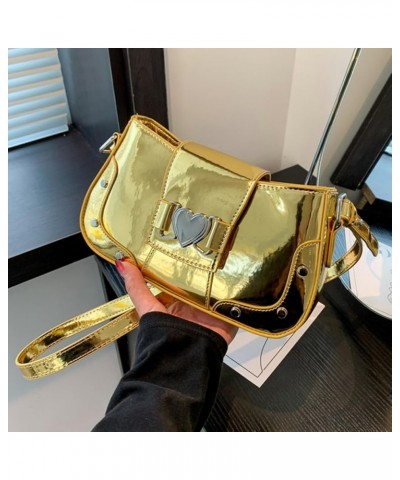 Women Punk Shoulder Bag Y2K Cool Crossbody Bag Metallic Color Versatile Satchel Bag PU Leather Spice Girls Dating Bag Gold $2...