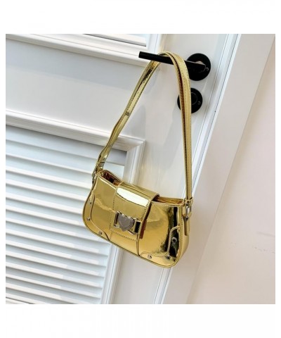 Women Punk Shoulder Bag Y2K Cool Crossbody Bag Metallic Color Versatile Satchel Bag PU Leather Spice Girls Dating Bag Gold $2...