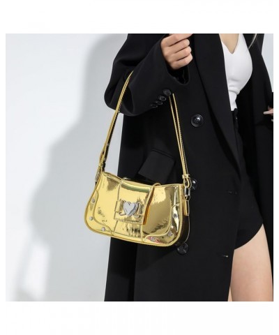 Women Punk Shoulder Bag Y2K Cool Crossbody Bag Metallic Color Versatile Satchel Bag PU Leather Spice Girls Dating Bag Gold $2...