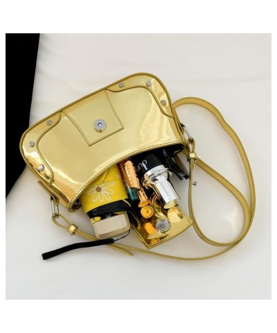 Women Punk Shoulder Bag Y2K Cool Crossbody Bag Metallic Color Versatile Satchel Bag PU Leather Spice Girls Dating Bag Gold $2...