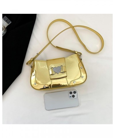 Women Punk Shoulder Bag Y2K Cool Crossbody Bag Metallic Color Versatile Satchel Bag PU Leather Spice Girls Dating Bag Gold $2...