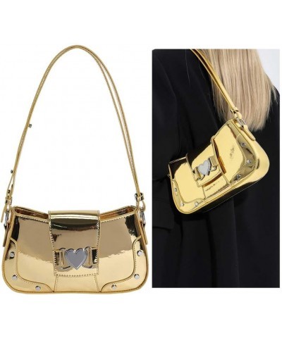 Women Punk Shoulder Bag Y2K Cool Crossbody Bag Metallic Color Versatile Satchel Bag PU Leather Spice Girls Dating Bag Gold $2...