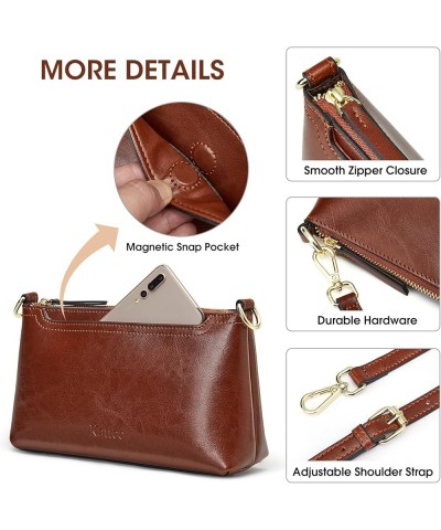 Leather Crossbody Bags for Women Trendy, Small Shoulder Purses and Handbags, Wristlet Clutch Wallet with 2 Straps Dark Brown ...