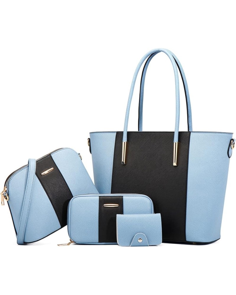 Women 4PCS Handbag Tote Satchel Purse PU Stiching Top Handle Shoulder Bag Wallet Clutch Blue $22.87 Totes