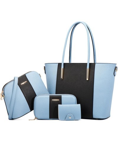 Women 4PCS Handbag Tote Satchel Purse PU Stiching Top Handle Shoulder Bag Wallet Clutch Blue $22.87 Totes