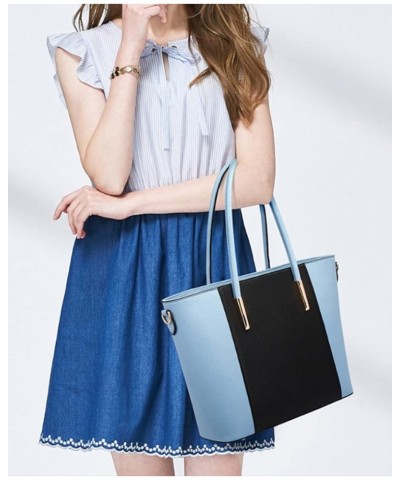 Women 4PCS Handbag Tote Satchel Purse PU Stiching Top Handle Shoulder Bag Wallet Clutch Blue $22.87 Totes