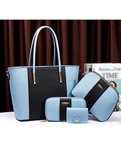 Women 4PCS Handbag Tote Satchel Purse PU Stiching Top Handle Shoulder Bag Wallet Clutch Blue $22.87 Totes