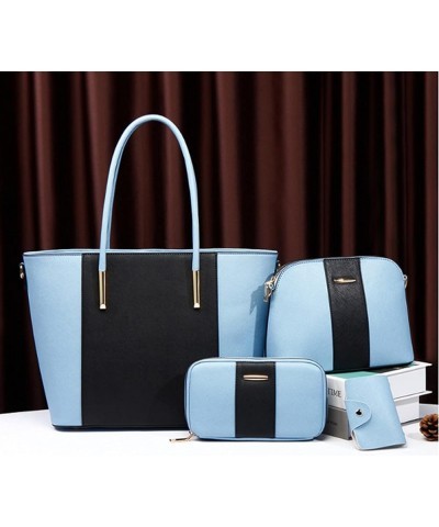 Women 4PCS Handbag Tote Satchel Purse PU Stiching Top Handle Shoulder Bag Wallet Clutch Blue $22.87 Totes