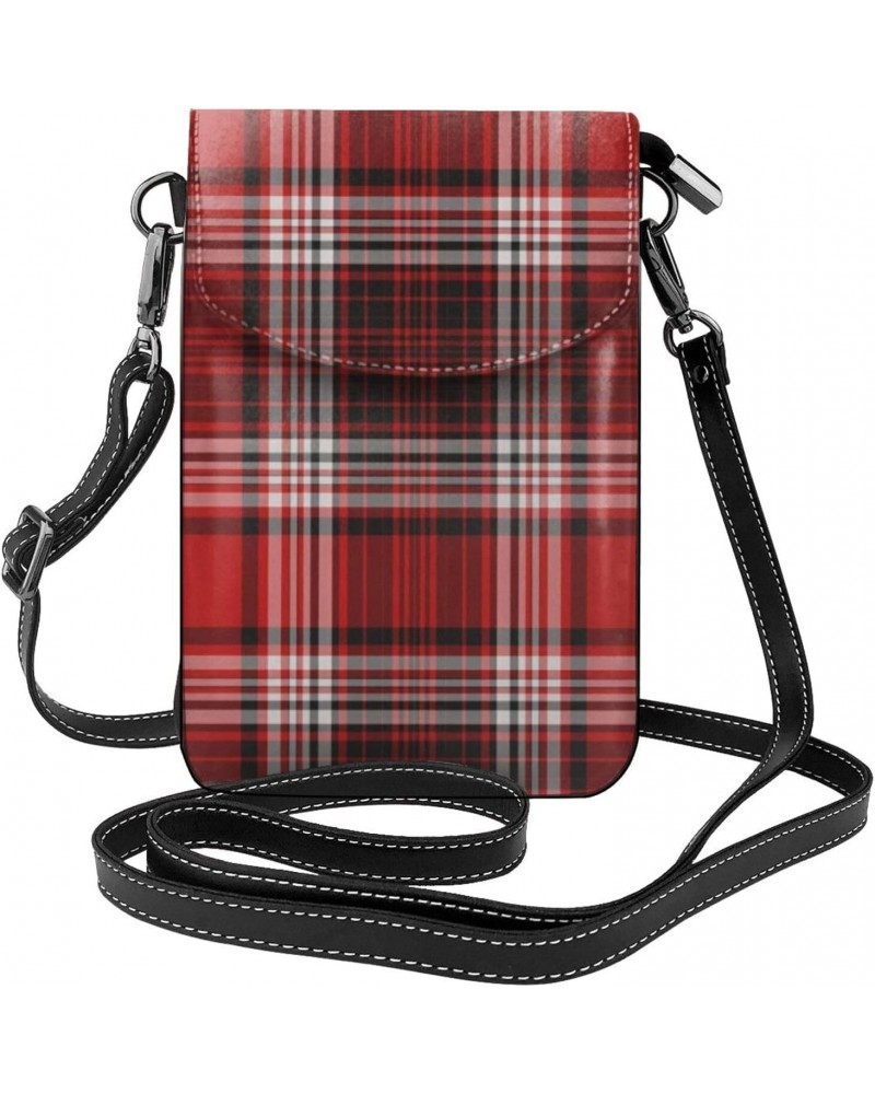 Red Plaid Buffalo Cell Phone Purse Leather Shoulder Bag Mini Phone Pouch Crossbody Bag For Women $19.08 Crossbody Bags