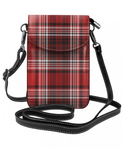 Red Plaid Buffalo Cell Phone Purse Leather Shoulder Bag Mini Phone Pouch Crossbody Bag For Women $19.08 Crossbody Bags