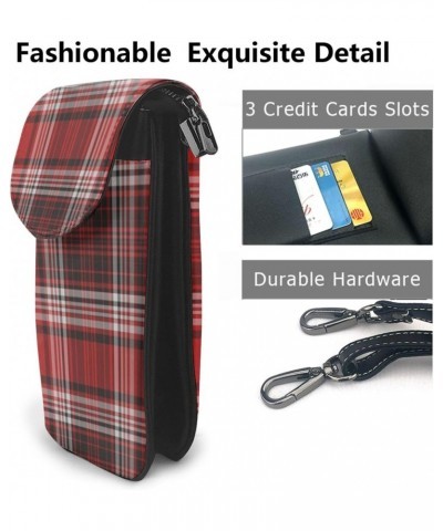 Red Plaid Buffalo Cell Phone Purse Leather Shoulder Bag Mini Phone Pouch Crossbody Bag For Women $19.08 Crossbody Bags