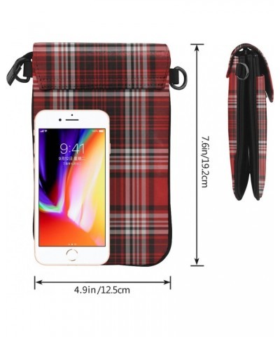 Red Plaid Buffalo Cell Phone Purse Leather Shoulder Bag Mini Phone Pouch Crossbody Bag For Women $19.08 Crossbody Bags