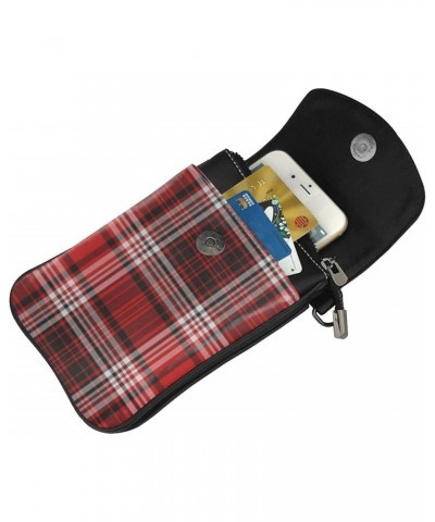 Red Plaid Buffalo Cell Phone Purse Leather Shoulder Bag Mini Phone Pouch Crossbody Bag For Women $19.08 Crossbody Bags