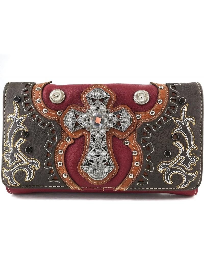 Concealed Carry Laser Cut Concho Cross Antique Embroidery Handbag Red Wallet Only $28.74 Shoulder Bags