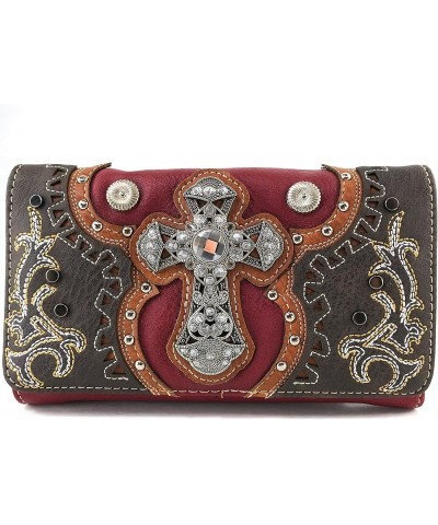 Concealed Carry Laser Cut Concho Cross Antique Embroidery Handbag Red Wallet Only $28.74 Shoulder Bags