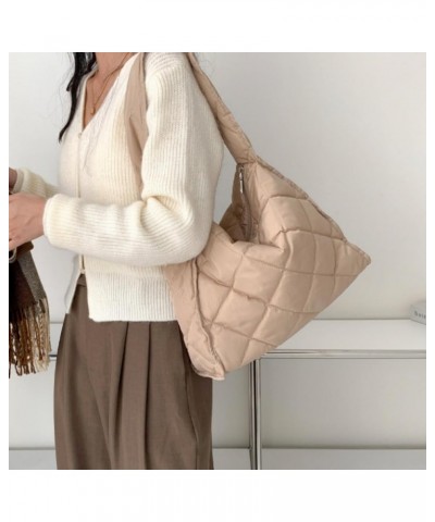 Quilted Puffer Tote Bag Women Chic Puffer Shoulder Bag for Women Trendy Quilted Purse Puffy Bag Large Capacity Beige $16.42 T...