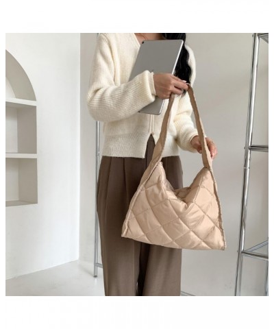 Quilted Puffer Tote Bag Women Chic Puffer Shoulder Bag for Women Trendy Quilted Purse Puffy Bag Large Capacity Beige $16.42 T...