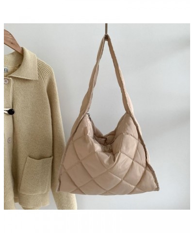 Quilted Puffer Tote Bag Women Chic Puffer Shoulder Bag for Women Trendy Quilted Purse Puffy Bag Large Capacity Beige $16.42 T...