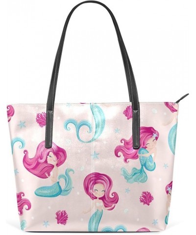 Handbags for Women Tote Bags with 11.08"(L) x 3.54"(W) x 11.02"(W) - Cyan Cute Tyrannosaurus Cute Little Mermaid $21.92 Totes