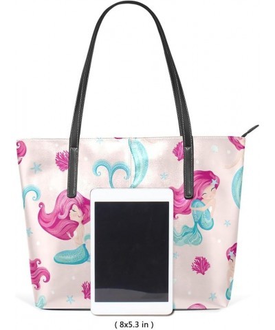 Handbags for Women Tote Bags with 11.08"(L) x 3.54"(W) x 11.02"(W) - Cyan Cute Tyrannosaurus Cute Little Mermaid $21.92 Totes