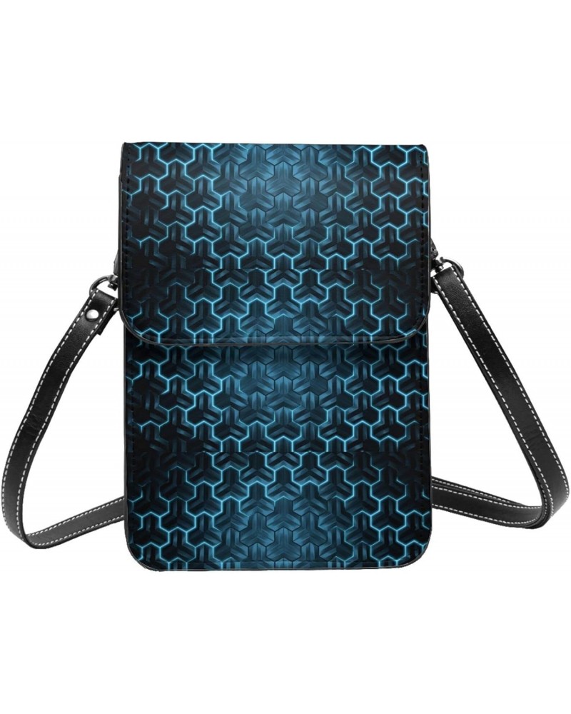 Geometric 3D Blue Polygon Light Abstract Small Crossbody Cell Phone Purse for Women Mini Messenger Leather Shoulder Wallet $1...