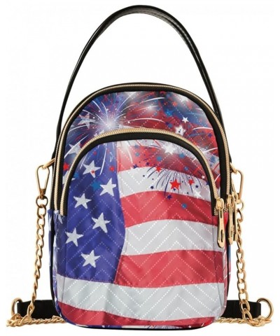 Pastel Glitter Shoulder Bags Chain Crossbody Bag Usa Flag With Fireworks $11.26 Shoulder Bags