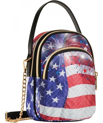 Pastel Glitter Shoulder Bags Chain Crossbody Bag Usa Flag With Fireworks $11.26 Shoulder Bags