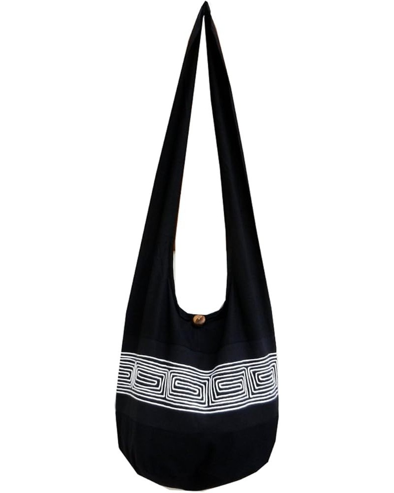 BTP! Thai Cotton Embroidered Sling Crossbody Shoulder Bag Purse Hippie Hobo Gypsy Bohemian Large Black Nd2 $10.12 Hobo Bags