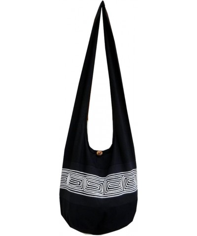 BTP! Thai Cotton Embroidered Sling Crossbody Shoulder Bag Purse Hippie Hobo Gypsy Bohemian Large Black Nd2 $10.12 Hobo Bags