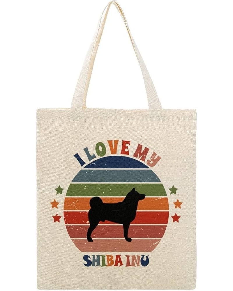 Canvas Tote Bag,I Love My Akita Inu Shopping Bag with Zipper & Handle for School Travel, Reusable Shopping Grocery Bags Style...