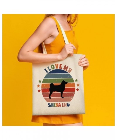 Canvas Tote Bag,I Love My Akita Inu Shopping Bag with Zipper & Handle for School Travel, Reusable Shopping Grocery Bags Style...