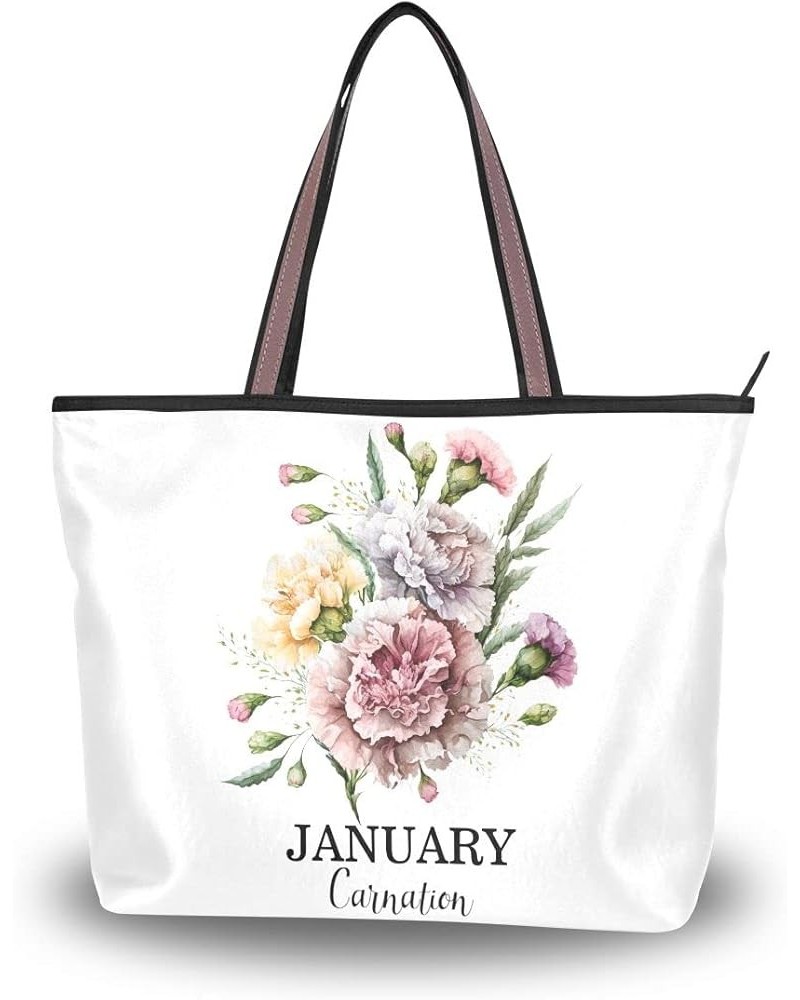 Birth Month Flower Born in January Carnation Women Handbags Purses Tote Shoulder Bag Top Handle Bag for Daily Work Travel Jan...