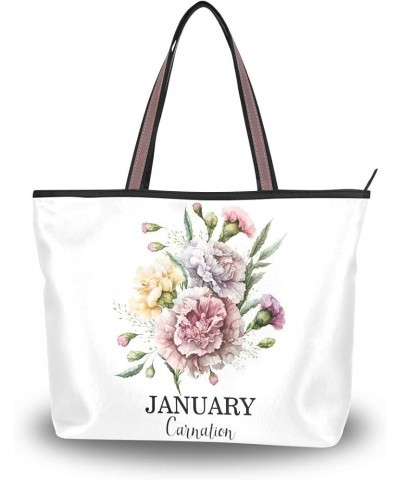 Birth Month Flower Born in January Carnation Women Handbags Purses Tote Shoulder Bag Top Handle Bag for Daily Work Travel Jan...