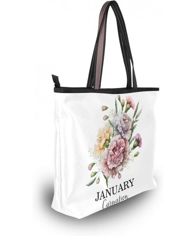 Birth Month Flower Born in January Carnation Women Handbags Purses Tote Shoulder Bag Top Handle Bag for Daily Work Travel Jan...