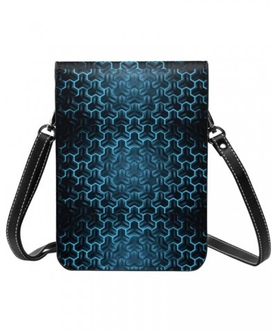 Geometric 3D Blue Polygon Light Abstract Small Crossbody Cell Phone Purse for Women Mini Messenger Leather Shoulder Wallet $1...