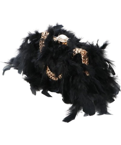 Women's Real Natural Ostrich Feather Clutch Evening Bags Fluffy Purse Handbag Feather Tote Bag for Wedding Party C-black $21....