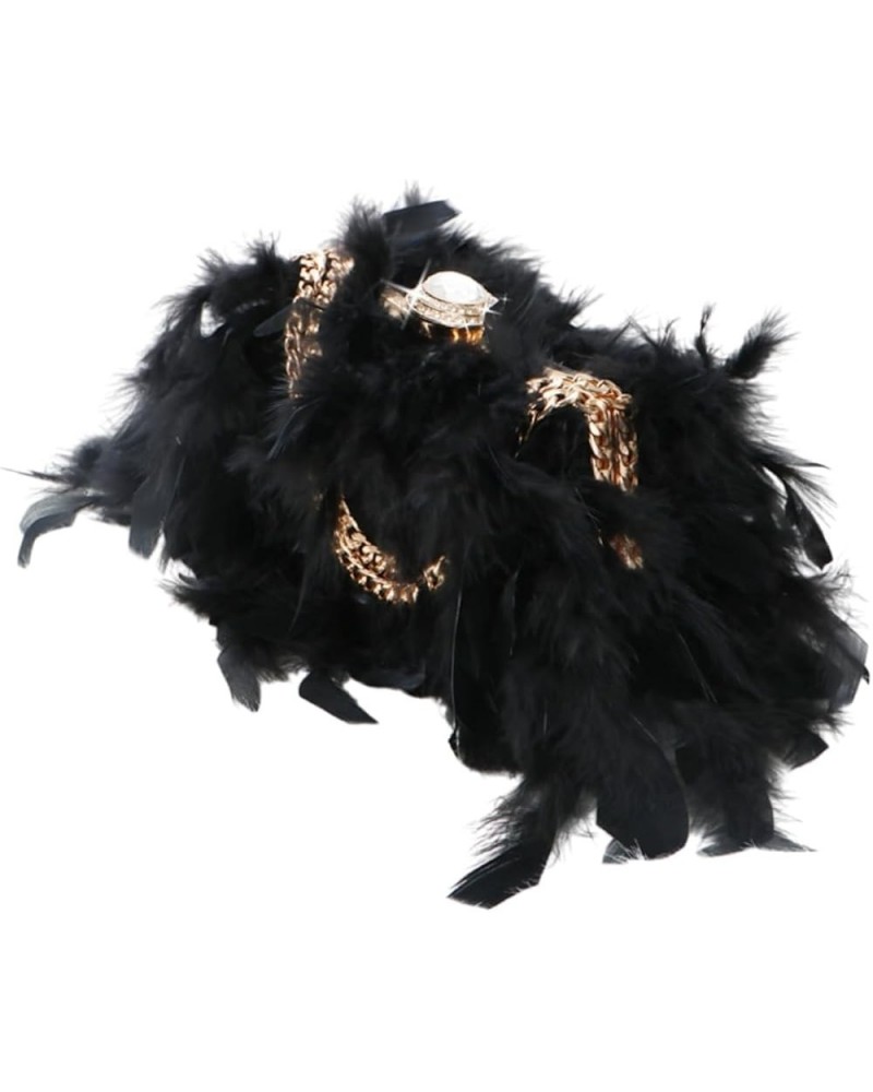 Women's Real Natural Ostrich Feather Clutch Evening Bags Fluffy Purse Handbag Feather Tote Bag for Wedding Party C-black $21....