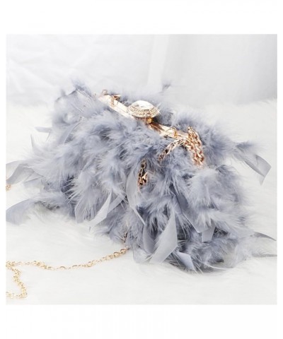 Women's Real Natural Ostrich Feather Clutch Evening Bags Fluffy Purse Handbag Feather Tote Bag for Wedding Party C-black $21....