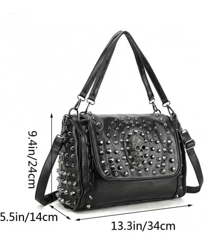 Women Skull Handbag Purse Gothic Rivet Satchel PU Flip Cover Zipper Crossbody Shoulder Bag-Black Black $46.04 Totes