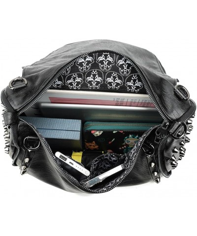 Women Skull Handbag Purse Gothic Rivet Satchel PU Flip Cover Zipper Crossbody Shoulder Bag-Black Black $46.04 Totes