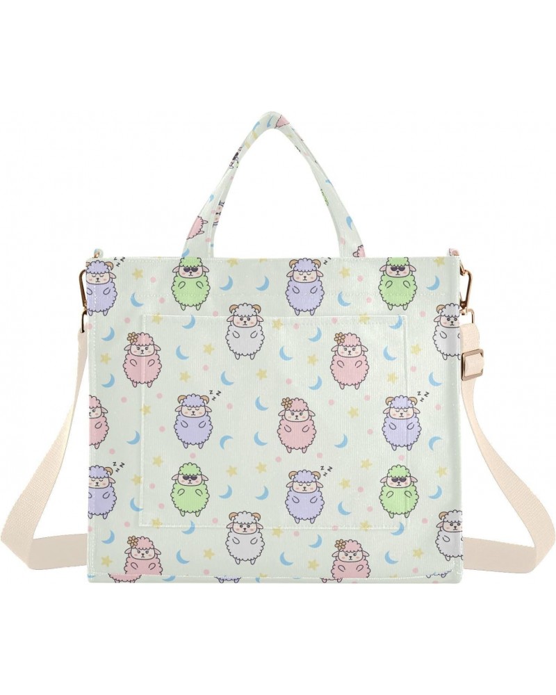 Cute Sheep Character Corduroy Tote Versatile Shoulder Bag for Women Zipper Magnetic Clasp，S $12.09 Totes