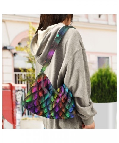 Dragon Scales Furry Tote Bag for Women Crossbody Bag Casual Shoulder Handbags Shopping Work Bag with Zipper for Winter $12.59...