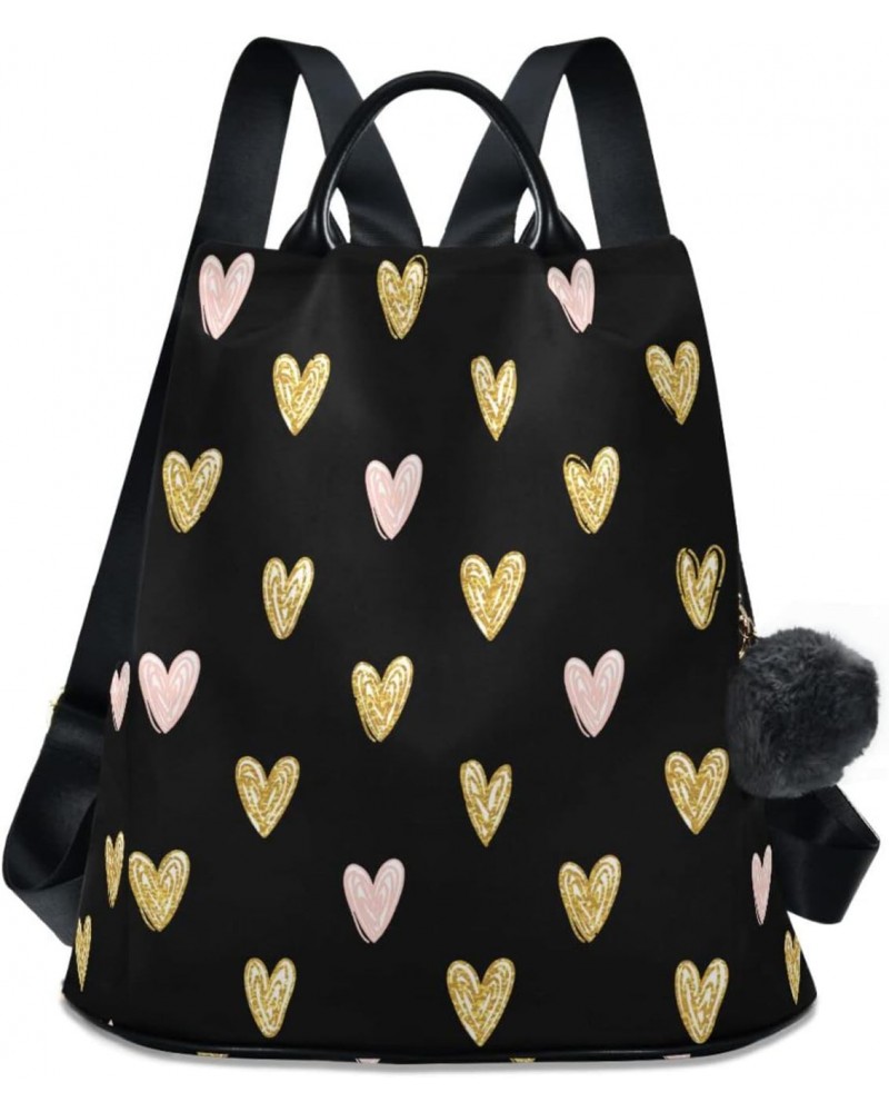 Golden Hearts Backpack Purse for Women Anti Theft Fashion Back Pack Shoulder Bag $21.99 Backpacks