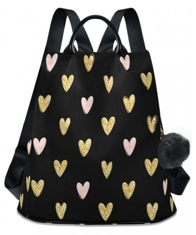 Golden Hearts Backpack Purse for Women Anti Theft Fashion Back Pack Shoulder Bag $21.99 Backpacks