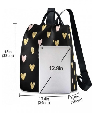 Golden Hearts Backpack Purse for Women Anti Theft Fashion Back Pack Shoulder Bag $21.99 Backpacks