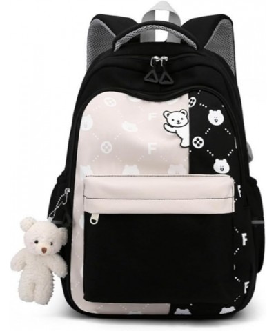 Bear Pattern Kawaii Backpack Y2k Aesthetic Cute Backpack with Accessories Padded Strap Nylon Bag for Women (Purple) Black $21...